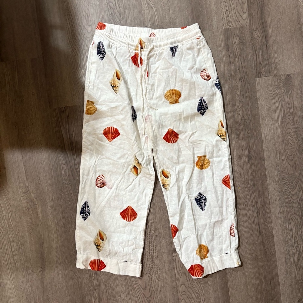 Rachel Zoe Seashell Crop Pants Drawstring Waist Linen size S resortwear coastal - Picture 5 of 5